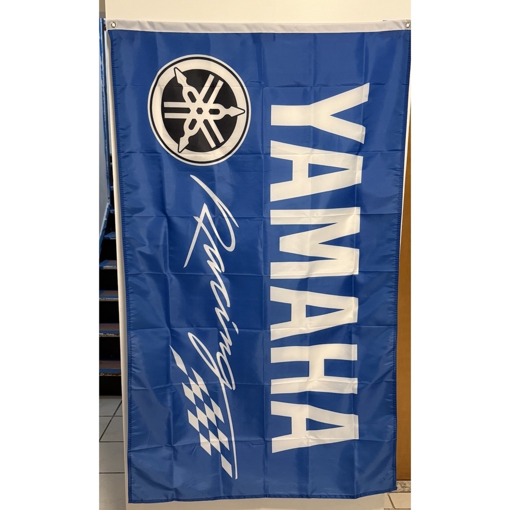 YAMAHA RACING BLUE 3'X5' FLAG-2-BRASS GROMMETS IN/OUT-150D POLY BEST QUALITY NEW